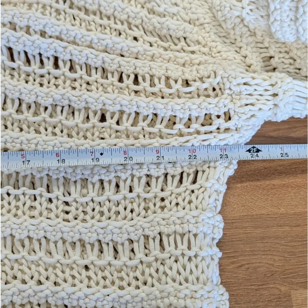 Brunello Cucinelli Textured Open Knit Sweater Womens M Cream Cotton V-neck